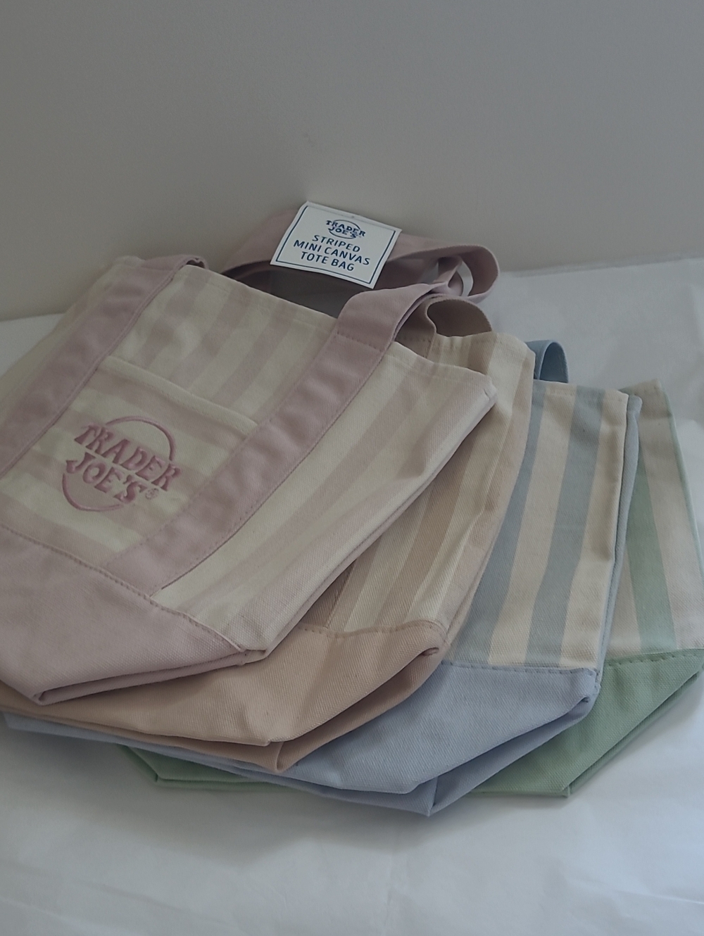 Trader Joe's Pastel Striped Tote Bag - Mint, Blue, Pink, Beige 4 Pcs - Picture 8 of 8